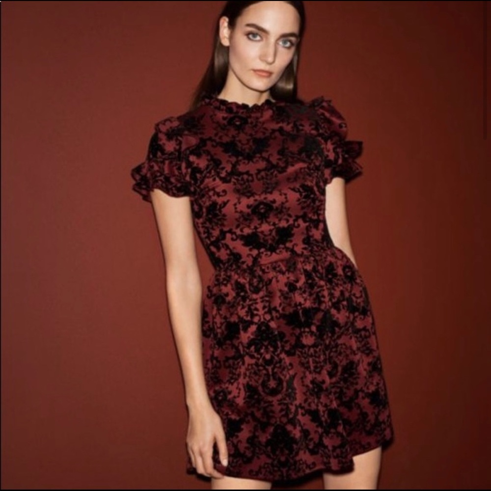 Black velvet and red wine dress.